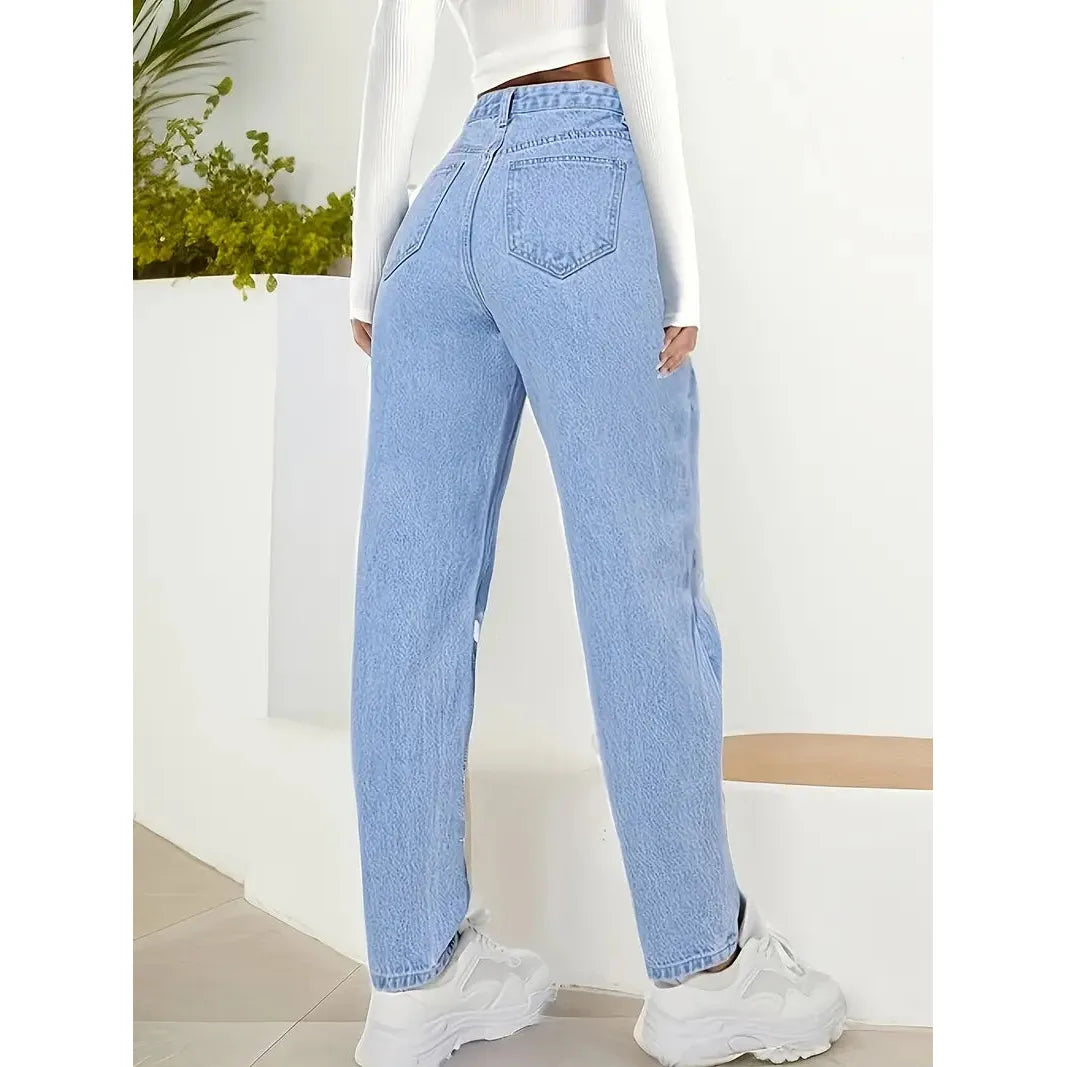Knee Ripped Destroyed Straight Leg Jeans 
