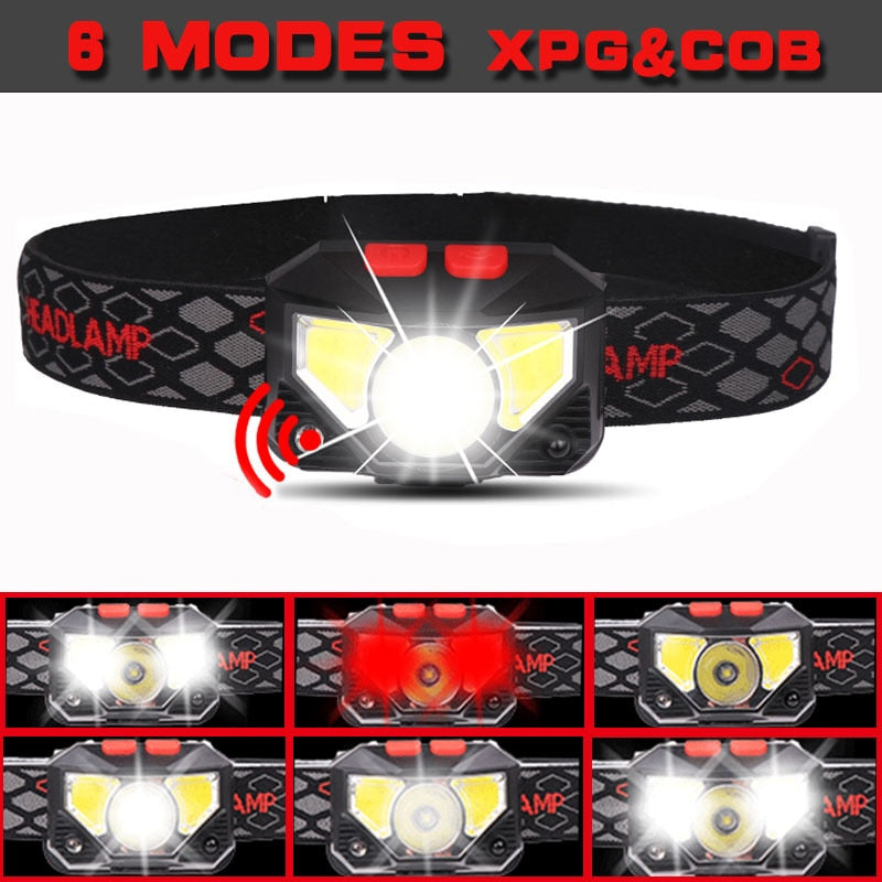 8 Modes Handfress Motion Sensor Powerful LED Headlamp Headlamp Head Lamp COB Flashlight Torch Head Light for Camping Fishing