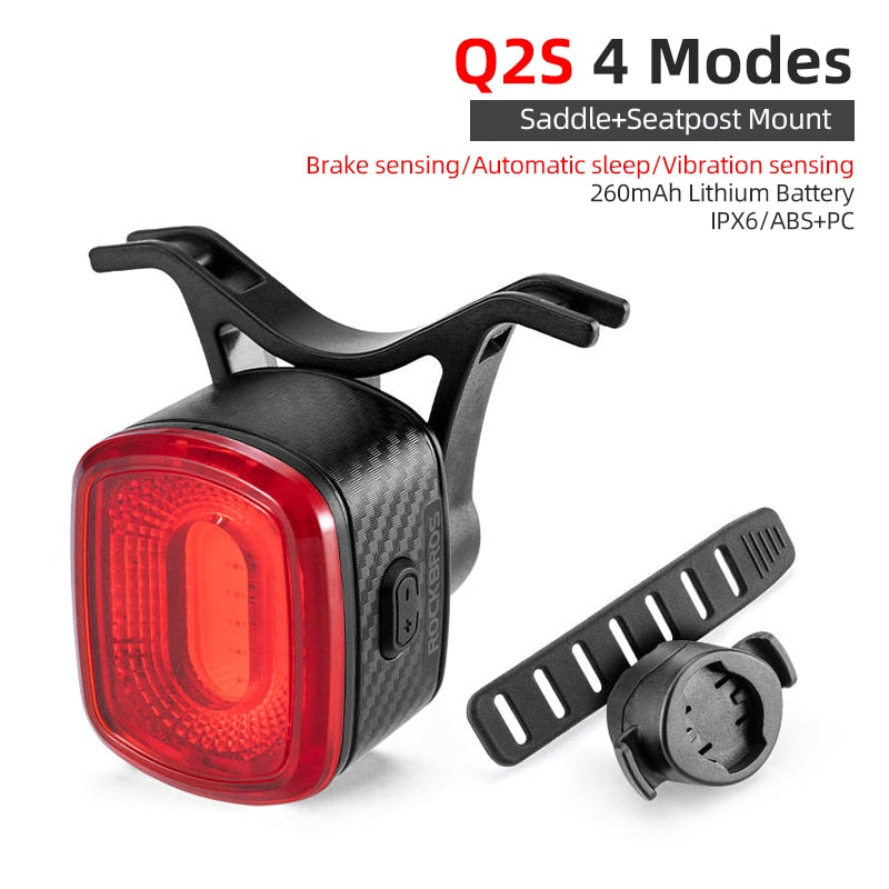 ROCKBROS bicicleta inteligente Auto freno detección luz IPx6 impermeable LED carga ciclismo luz trasera bicicleta luz trasera accesorios Q5