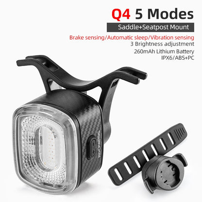 ROCKBROS bicicleta inteligente Auto freno detección luz IPx6 impermeable LED carga ciclismo luz trasera bicicleta luz trasera accesorios Q5