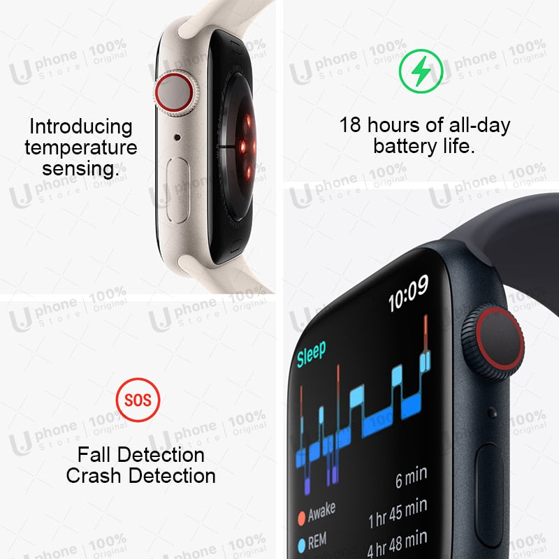 2022 NUEVO Apple Watch Series 8 Caja de aluminio Apple Watch S8 de 41 mm / 45 mm con correa deportiva Reloj inteligente iOS