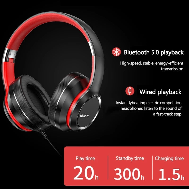 Lenovo HD200 Bluetooth Headphones Foldable Wireless Computer Headset Noise Canceling HIFI Stereo Gaming Headset
