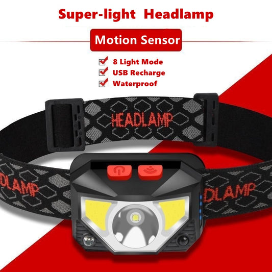 8 Modes Handfress Motion Sensor Powerful LED Headlamp Headlamp Head Lamp COB Flashlight Torch Head Light for Camping Fishing
